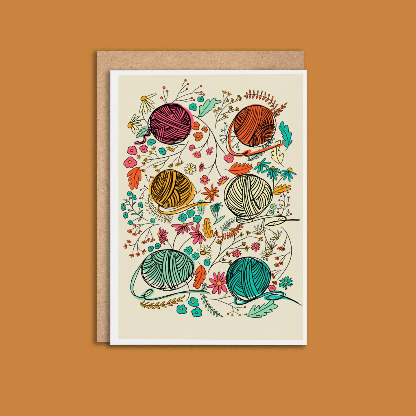 Retro Yarns & Flowers Greeting Card