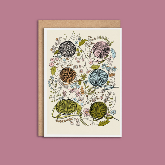 Pastel Yarns & Flowers Greeting Card