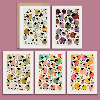 Sheep in Meadow Greetings Card Pack of 5