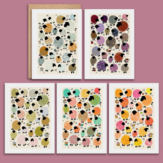 Sheep in Meadow Greetings Card Pack of 5