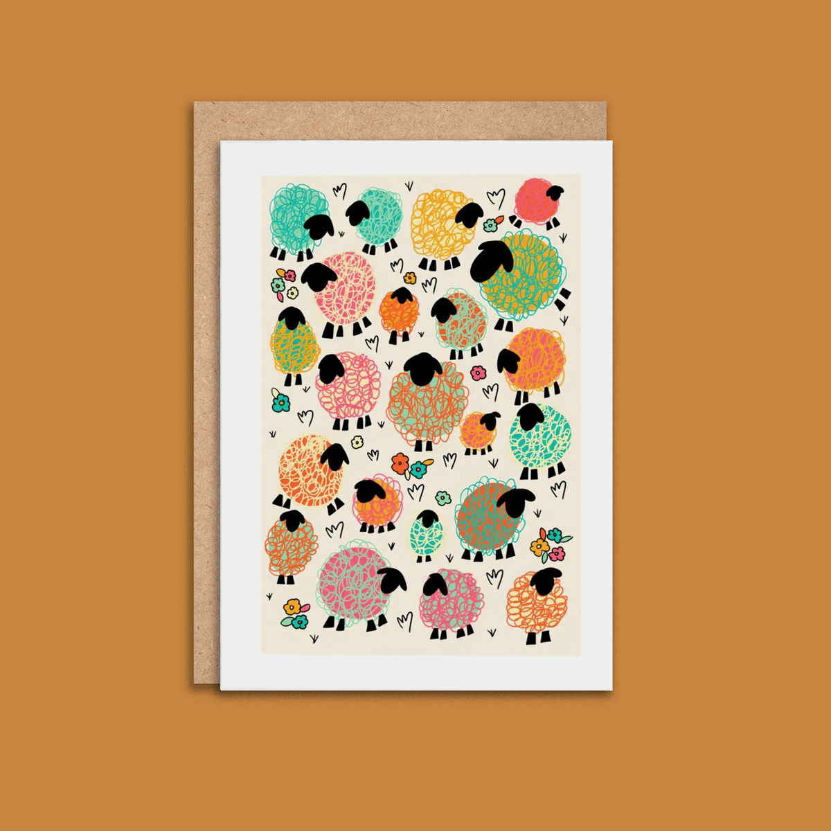 Retro Sheep in Meadow Greeting Card