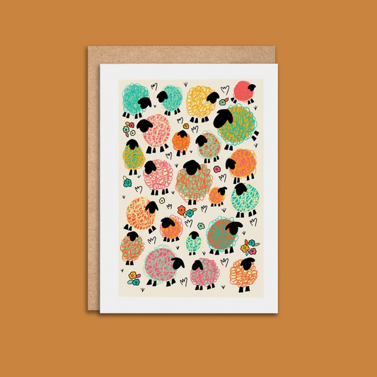 Retro Sheep in Meadow Greeting Card