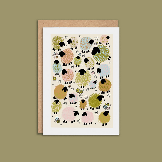 Pastel Sheep in Meadow Greeting Card