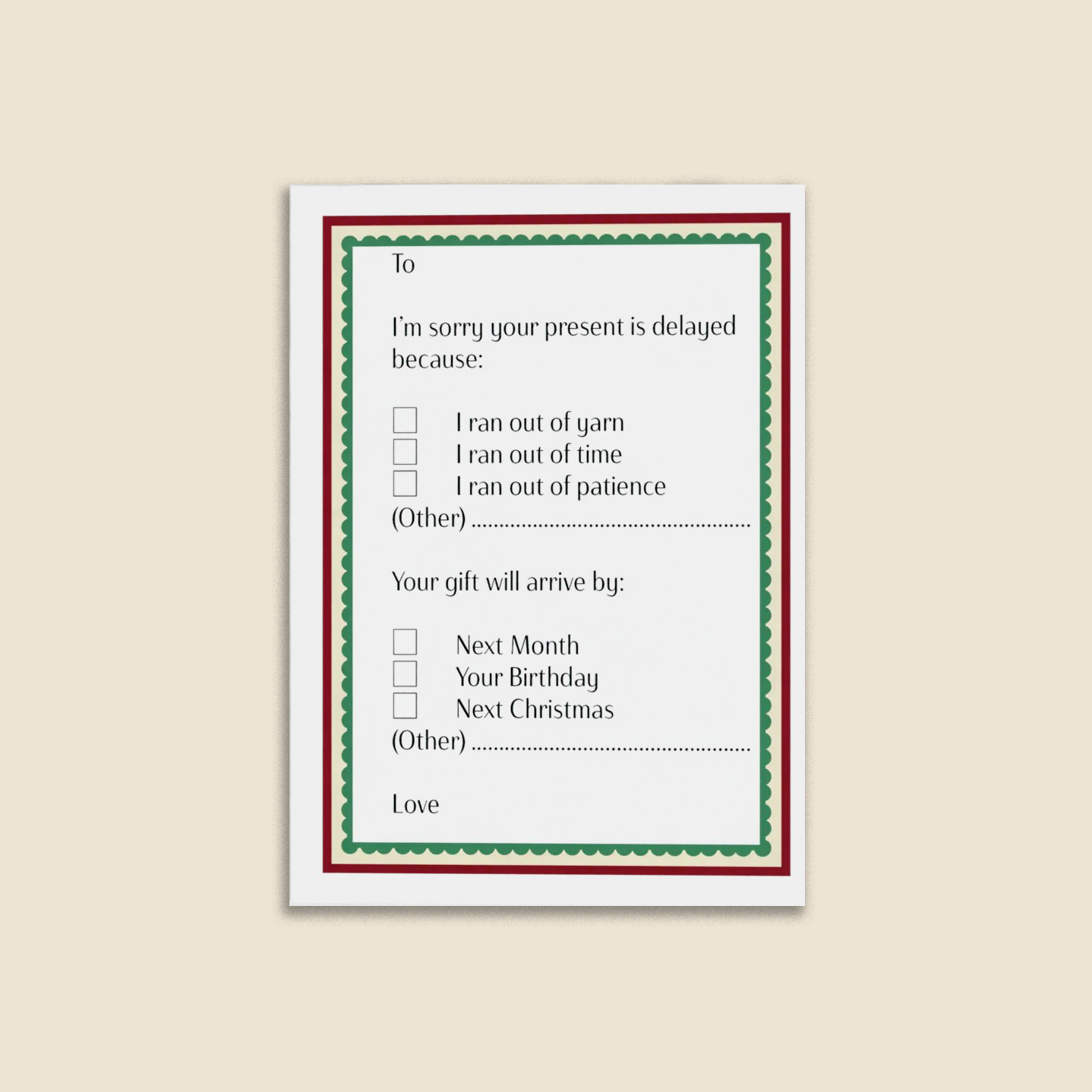 IOU A Knitted Jumper Christmas Card